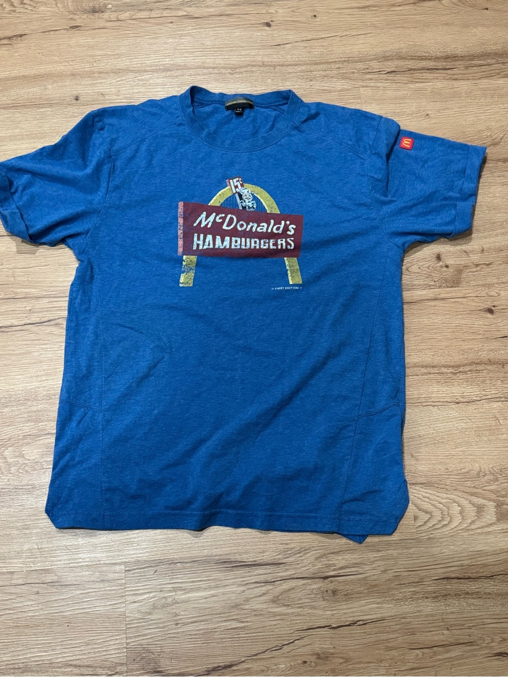McDonalds Employee Shirt Mens Medium Crew Graphic Blue Short Sleeve Retro Print